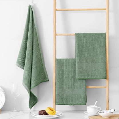 Homaxy Premium Kitchen Towels(18”x 28”, 12 Pack), Large Cotton Kitchen Hand Towels, Flat and Terry Dish Towels, 380 GSM Highly Absorbent Tea Towel Set with Hanging Loop, Grass Green - color: Grass Green, style: 12-pack