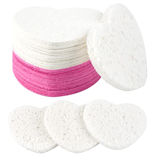 50-Count Facial Sponges Compressed, 100% Natural Cellulose Face Sponge Professional Cosmetic Spa Sponges for Face Cleansing, Exfoliating Mask, Makeup Removal for Travel and Home, White+Pink - color: 50- Pack White+pink