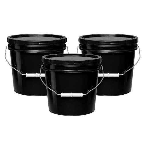 MKS Plastics 2-Gallon Bucket with Airtight Lid – Made in USA, Food Grade BPA Free Plastic, Heavy Duty Multi-Use, Metal Handle with Grip, Stackable Storage – Black, 3 Pack - color: 2 Gallon - Black, size: 3