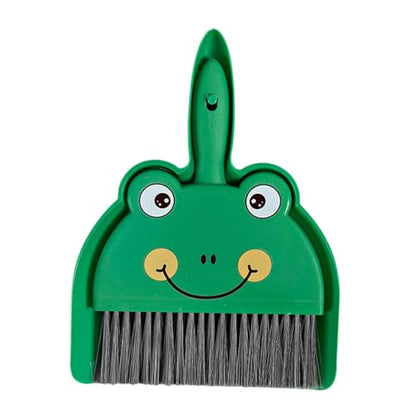 Mini Dustpan and Brush Set， Cleaning Brush and Dustpan Combo ，Dust Pan and Hand Broom for Desk Small Car Camping Travel, Green Frog