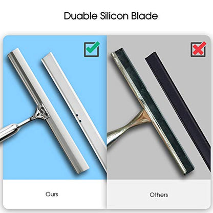 Shower Squeegees Stainless Steel with Self Adhesive Hook Window Squeegees for Shower Doors Bathroom Mirror Wiper, Window Glass Cleaning - size: 14 Inches