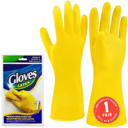 SteadMax 1 Pair Cleaning Gloves, Reusable Natural Rubber Dish Gloves, Latex Non-Slip Gloves for Kitchen, Household - size: Medium