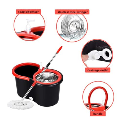 Spin Mop and Bucket Set with Wringer,360° Spinning Mop Bucket with 3 Microfiber Mop Head and 61" Adjustable Handle,for Floor Cleaning