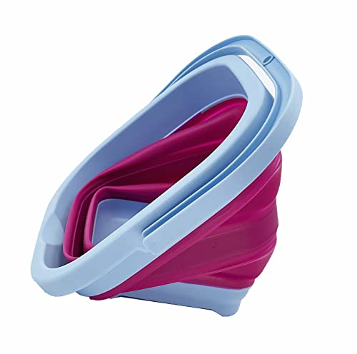 SAMMART Collapsible Rectangular Cleaning Bucket 5L (1.3 Gallon)- Foldable Camping Beach Sand Water Pot Pail- Portable Space Saving Tub for Household, Outdoor Washing (Cool Blue/Flamingo (Set of 2)) - color: Cool Blue/Flamingo (Set of 2)
