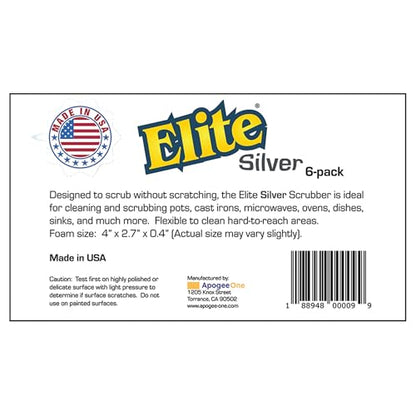 Elite Silver Scrubber Sponge, 6 Pack, Non Scratch, Sponges for Kitchen and Household Use, Made in USA (Regular) - size: Regular