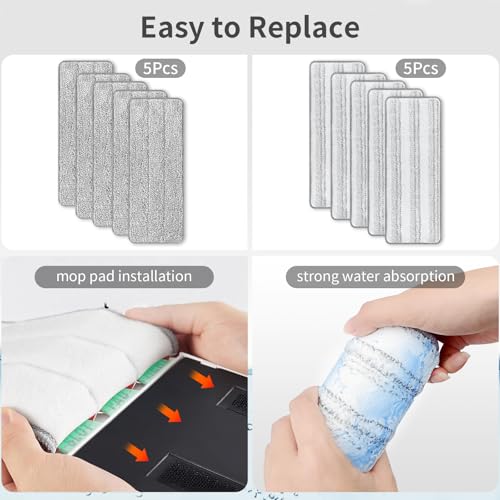 10Pcs Joymoop Mop Replacement Pads, 13 * 4.9'' Universal Mop Pads Mop Head Refills Washable Wet Mop, Compatible with Most 11-13” Size Mops - color: Grey + White, size: 13 * 4.9''