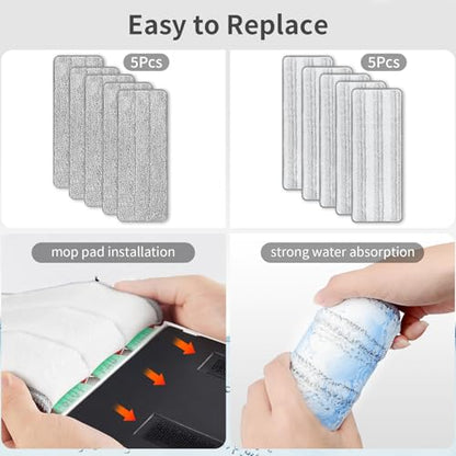 10Pcs Joymoop Mop Replacement Pads, 13 * 4.9'' Universal Mop Pads Mop Head Refills Washable Wet Mop, Compatible with Most 11-13” Size Mops - color: Grey + White, size: 13 * 4.9''