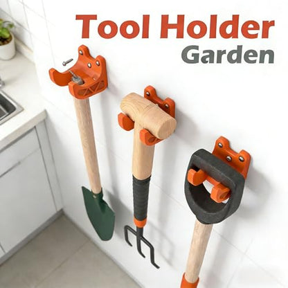 Garden Tool Organizer Wall Hooks – 4-Pack Garage Organization & Broom Holder Wall Mount for Storage – Rustproof Tool Organizers and Storage for Rakes, Shovels, Gardening Essentials