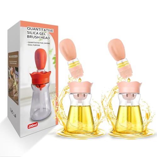 Oil Dispenser with Brush-2 Pack 7oz/200ML 2 IN 1 Glass Cooking Oil Dispenser Bottle with Silicone Basting Brush for Kitchen, Oil Storage and Container for Cooking BBQ, Sauce, Frying - Cream White - color: Cream White-2pcs