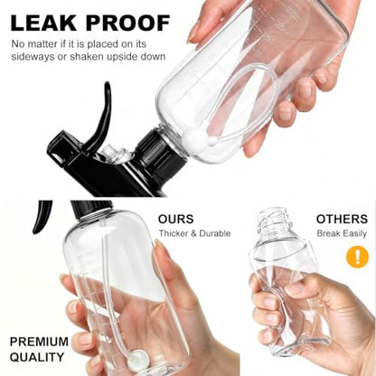Spray Bottles 16oz 2 pack — 360° Any-Angle Spraying, Mist & Stream Plastic Empty Water Sprayer, with Measurements & Weighted Straw, Leak-Resistant for Cleaning Solutions, Planting, Hair + Funnel - style: 16oz, 2 pack