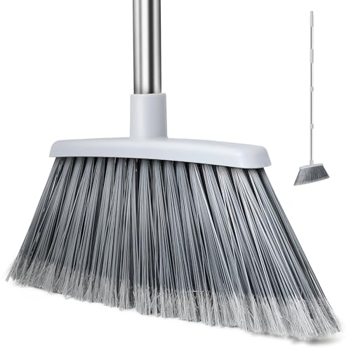 Broom, Outdoor Brooms for Sweeping Indoor, Adjustable 55" Pet Hair Removal Heavy Duty Broom for Floors Home Kitchen Garage Commercial Patio Industrial Snow (Pack of 1) - color: Pack of 1