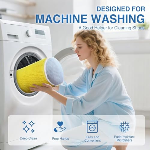 Teletrogy Shoes Laundry Bag Keep Shoes Clean, Shoe Wash Bag for Washing Machine, Durable Zipper Laundry Washing Bag, Sneaker Tennis Cleaner Kit Adjustable Shoe Trees - Home Dorm Travel Essentials - color: Yellow
