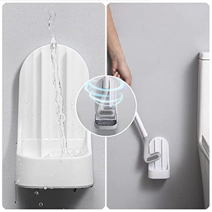 Toilet Brush, Long Handle Golf Toilet Brush with Holder 360° Deep Cleaning Flexible Silicone Toilet Cleaner Brush Wall Mounted for Bathroom (Grey) - color: Gray