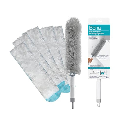 Bona High Performance Dusting System - 1 Compact Handle, 5 Disposable Dusters, & 1 Reusable Duster - Compact Dusting Kit Removes Dust & Pet Hair - style: Compact Dusting Kit