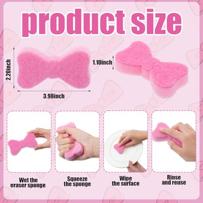 Tioncy 12 Pack Pink Bow Sponges Bulk Preppy Dual Sided Scrubber Cute Pink Bow Sponges Reuseble Non Scratch Dishwashing Kitchen Cleaning Accessories for Cookware Pot Boiler Pan Household - style: Cute Bow