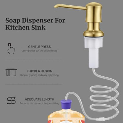 Sink Soap Dispenser for Kitchen Sink Brushed Gold Upgrade with 40" Silicone Kitchen Soap Extension Hose, Connect to Your Soap Bottle Directly - color: Brushed Gold, size: with Tube Kit