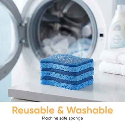 Superio Non-Scratch Cellulose Sponge Scrub (12-Pack) Heavy Duty Kitchen Sponges Scrubbers with Scouring Pad (Blue) - color: Blue, size: 12-pack