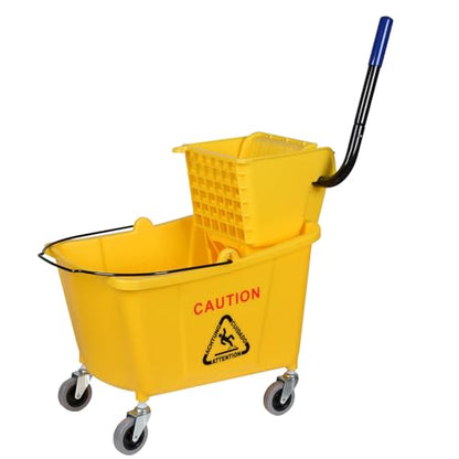 Side-Press Wringer Commercial Mop Bucket on Wheels, 35-Quart, Yellow Mop Bucket for Professional/Industrial/Business Heavy-Duty Floor Cleaning/Mopping