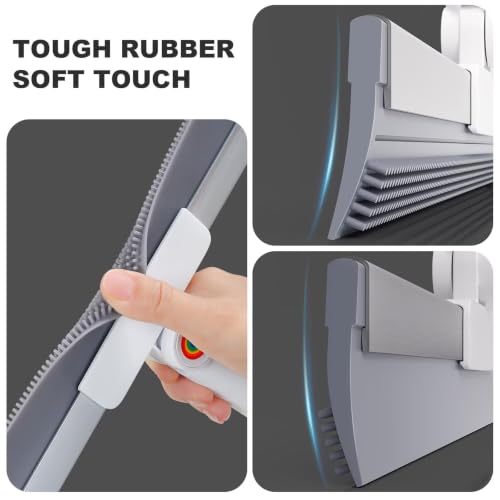 Squeegee Broom for Floor, 18 Inch Heavy Duty with Rubber Scrubbing Teeth, 2-in-1 Silicone Broom for Pet Hair, Dust and Water, 61 Inch Long Handle (15.7in) - size: 15.7in