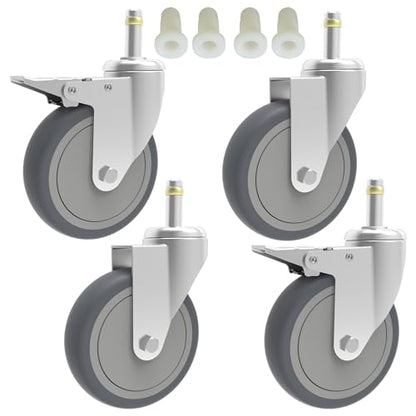 RILIDRI 4-Inch Swivel Stem Caster, 7/16-Inch Stem Diameter Rubber Wheel, Heavy Duty TPR Replacement Wheels for Rubbermaid Mop Bucket Cart Grill Casters - 4 Pack (2 Brakes 2 Swivel) - style: 4 Inch-200LB (2 Double Brakes)