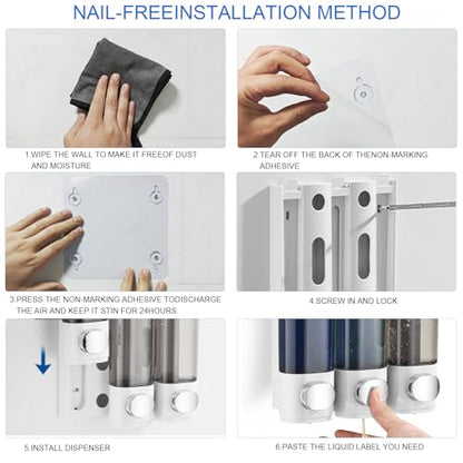 Shampoo and Conditioner Dispenser Shower Soap Dispenser Shampoo Dispenser Body Wash Dispenser for Bathroom,Large Capacity, White Silver - color: White