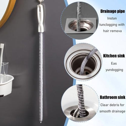 2pcs Flexible Drain Hair Clog Remover Brush, Sink Dredge Cleaning Tool, Long Handle Pipe Cleaner for Bathroom & Kitchen