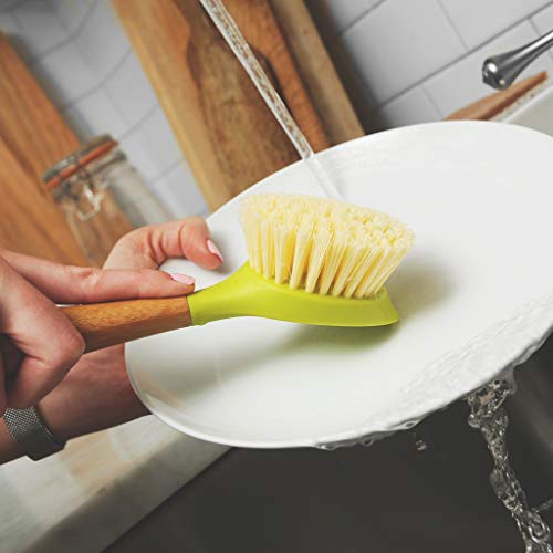 Full Circle Daily Dish Brush-Bamboo Handle Dish Brush–Sustainable Kitchen Cleaning with Tough Bristles-Natural Dish Scrubber, Nonstick & Cast Iron Cleaner-Long Handle Brush for Dishes, Pots, and Pans - color: Green