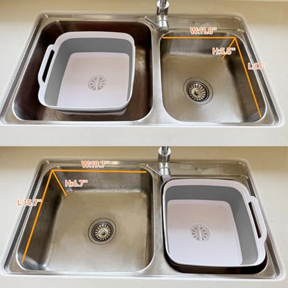 GIMWA Collapsible Wash Basin with Drain Plug - 2.4 Gallon Foldable Kitchen Sink for Baby Bottles, RV Camping, Space-Saving Dish Tub (Gray-Gray) - color: Gray-gray