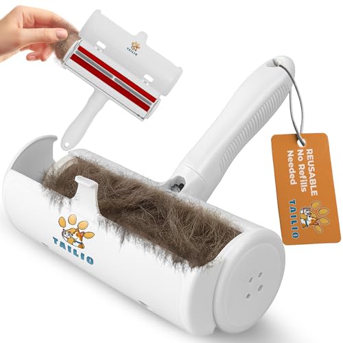 Pet Hair Remover with Fur Collector - Easy to Use Pet Hair Removal Tool - Cat & Dog Hair Remover for Couch, Furniture, Clothes, Bedding, Car - Reusable Lint Roller (White) - color: White