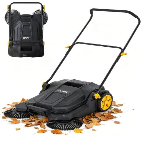 Garvee 26 Inch Manual Push Floor Sweeper, Walk Behind Hand Push Floor Sweeper,5-Gallon Waste Container, Foldable Handle Industrial Shop Garage Outdoor Street Sweeper