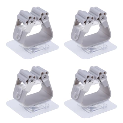 Broom and Mop Holder Clip 4 Pcs Mop Broom Wall Mounted Heavy Duty with Plastic Hooks Hanger No Drilling Mop Gripper for Home Bathroom Kitchen (Gray) - color: Gray