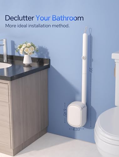 LFBEAR Disposable Toilet Brush Wand, Wall Mounted Toilet Cleaner Kit with Holder, 12 Refills Replacement Heads for Bathroom Cleaning - size: Toilet Brush + 12 Refills