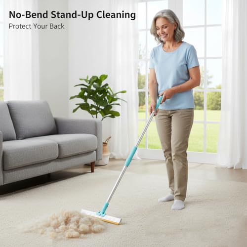 Telescopic Carpet Rake for Pet Hair, 36-55" Adjustable Rug Rake to Remove Dog Cat Hair & Fluff Matted Carpet, Stand Up Cleaning Tool for Under Furniture - color: Telescopic Extendable