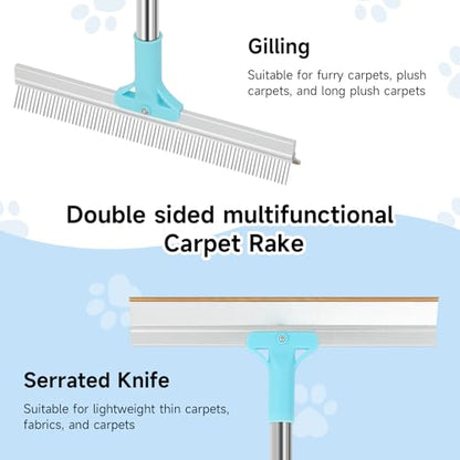 Carpet Rake for Pet Hair Removal，SANLIKE Reusable Pet Hair Remover with Adjustable Long Handle,Carpet Scraper Rake Dog Cat Hair Remover Tool for Rugs, Mats,Couch, Furniture