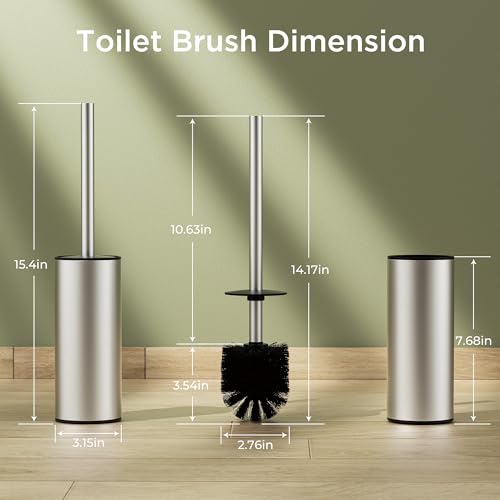 Toilet Brush and Holder Set, Toilet Bowl Brush with Heavy Duty 304 Stainless Steel Base and Extra Long Handle, Toilet Bowl Cleaners Brush for Bathroom (Stainless Steel) - color: Stainless Steel
