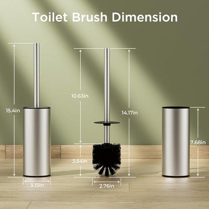 Toilet Brush and Holder Set, Toilet Bowl Brush with Heavy Duty 304 Stainless Steel Base and Extra Long Handle, Toilet Bowl Cleaners Brush for Bathroom (Stainless Steel) - color: Stainless Steel