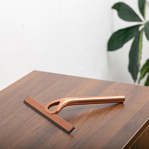 304 Stainless Steel Shower Squeegee for Glass Doors, Silicene Window Mirror Wiper with Hook Bathroom Shower Door Cleaning Tool (Antique Bronze) - size: Antique Bronze