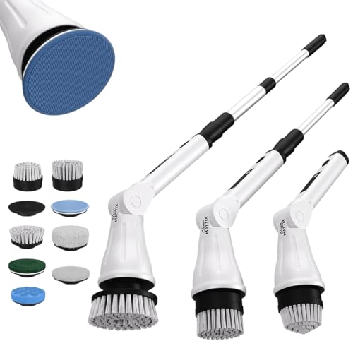 Electric Spin Scrubber – 8-in-1 Cordless Power Scrubber with 8 Brush Heads & Extendable Handle – Rechargeable Cleaning Brush for Bathroom, Shower, Tile, Grout, Tub & Floor