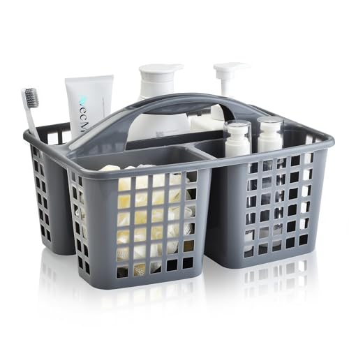 Haundry Plastic Shower Caddy Basket with 3 Compartments, Portable Divided Cleaning Supply Storage Organizer with Handle (Grey) - color: A Style-Grey
