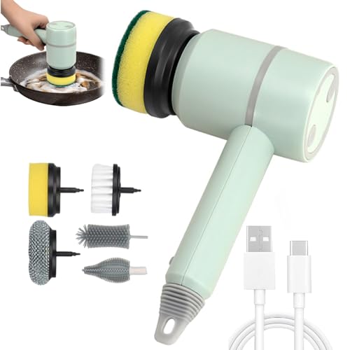 Dish Buddy,Dish Gun for Washing Dishes, Electric Scrub Brush, Electric Dish Scrubber with 6 Replaceable Brush Heads, Handheld Kitchen Brushes for Dishes Kitchen Cleaning Brushes