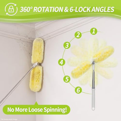IVYROLL Dual Head Duster with Extended Handle 6 ft, Lockable Extendable Duster Kit with Extension Pole for High Ceiling Fan & Wall, 8 Refills