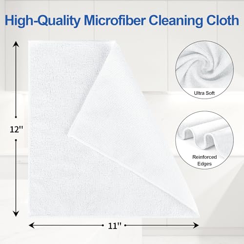 Microfiber Cleaning Cloth, 12 Pack White Cleaning Rags,12" X 11" Lint Free Dish Towels Wash Cloths, Reusable Microfiber Towels for Home and Kitchen Bathroom Apartment Cleaning Supplies - color: White, size: 12 Pack