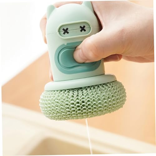 Soap Dispensing Silicone Dish Scrubber Press-to-Dispense Kitchen Scrub Brush for Dishes Pots & Pans - Green - color: Green