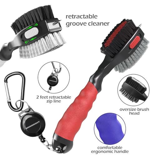 THIODOON 2 Pack Golf Club Brushes and Groove Cleaner 2 ft Retractable Zipline Carabiner Golf Brush Head with Retractable Spike Comfortable Grip Golf Club Cleaner - color: 3pcs White& Red & Blue