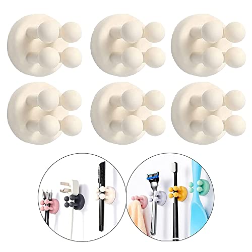 Silicone Toothbrush Holders - 6 Pcs Razor Hooks Adhesive Wall Mounted for Hanging Towel Key Plug Cable, Utility Decor Stick to Dorm Room Essentials Function for Kitchen Bathroom Home Office - color: White
