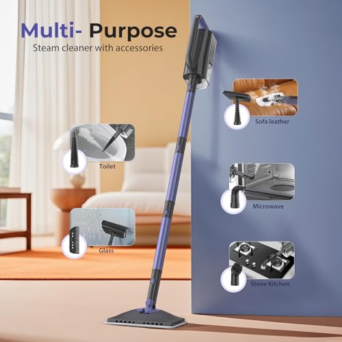 Steam Mop Cleaner with Detachable Handheld Steamer, 6-in-1 Multi Accessories, 23FT Power Cable, Lightweight,Detachable Steam Mops for sealed Hard Floors, Marble, Stone, Hardwood (Light Purple)