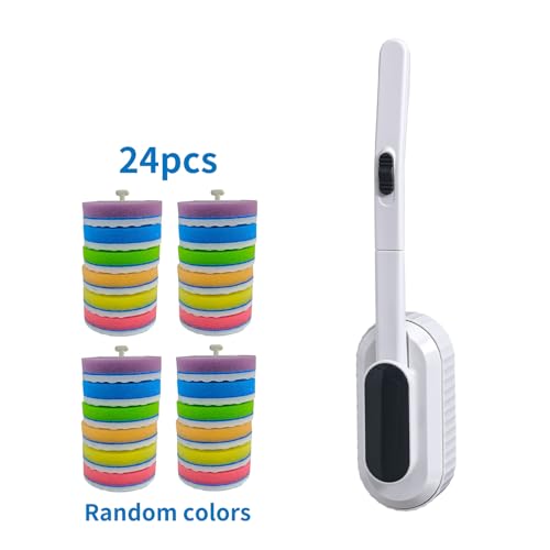 White Disposable Toilet Brush Wall-Mounted with 24 Replacement Heads, No-Drill Hygienic Bathroom Cleaning Kit