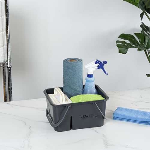 Restaurantware-Clean Tek Professional Cleaning Caddy, 1 Cleaning Supply Caddy With Handle - 4 Compartment, Multipurpose, Gray Plastic, All-Purpose, For Bathroom, Bedroom, Kitchen, Or Garden