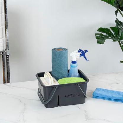 Restaurantware-Clean Tek Professional Cleaning Caddy, 1 Cleaning Supply Caddy With Handle - 4 Compartment, Multipurpose, Gray Plastic, All-Purpose, For Bathroom, Bedroom, Kitchen, Or Garden