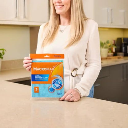 Macro Max Ultra Sponge Cloth 10 Times Its Weight Water Absorption High Performance Kitchen Cloth - 3 Pack